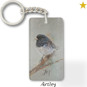 Porte-clés Peinture d'oiseaux de Junco foncé Nom personnalisé
