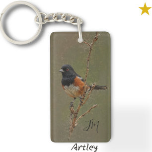 Porte-clés Peinture d'oiseaux tachetées sur le cou Initiales 