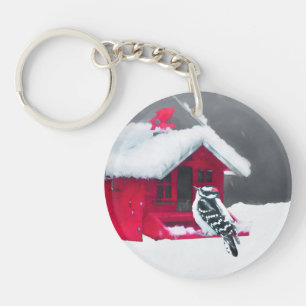 Porte-clés Peinture Downy Woodpecker - Art original pour oise