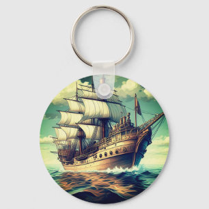 Porte-clés Peinture D'Un Navire Avec Les Voiles Vers Le Bas-5