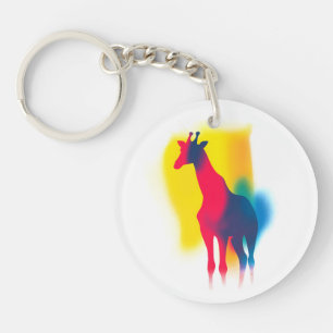 Porte-clés Peinture en Spray coloré Giraffe Silhouette ronde