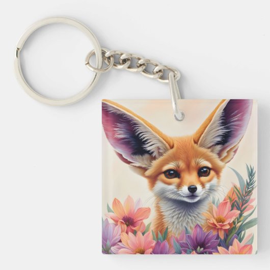 Porte-clés Peinture Fennec Fox Floral Portrait (Devant)