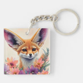 Porte-clés Peinture Fennec Fox Floral Portrait (Dos)