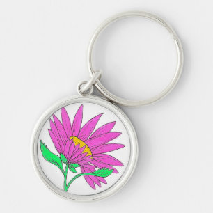 Porte-clés Peinture florale acrylique rose fantaisiste jolie