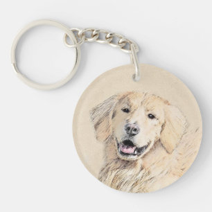 Porte-clés Peinture Golden Retriever - Joli art original chie