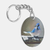 Porte-clés Peinture Jay Bleu - Art Oiseau Original (Devant gauche)