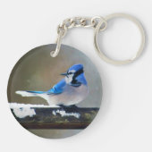 Porte-clés Peinture Jay Bleu - Art Oiseau Original (Dos)