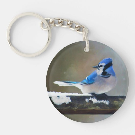 Porte-clés Peinture Jay Bleu - Art Oiseau Original (Devant)