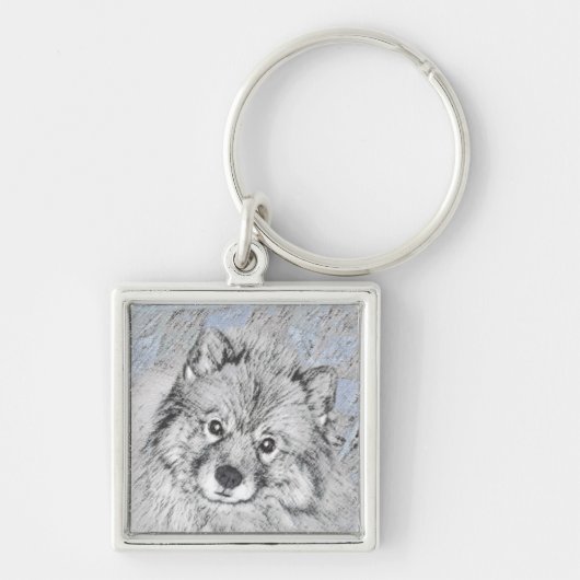 Porte-clés Peinture Keeshond Beth - Joli art original chien (Devant)