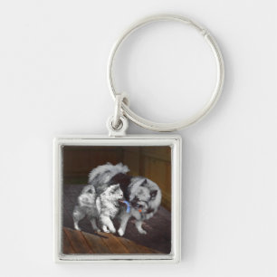 Porte-clés Peinture Keeshond Playtime - Jolie art original ch