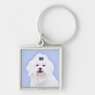 Porte-clés Peinture maltaise - Joli art original de chien