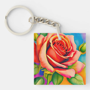 Porte-clés Peinture numérique à Rose coloré-47566