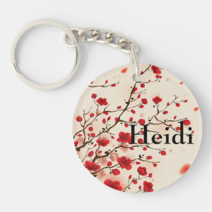 Porte-clés Peinture orientale de style, fleur de prune au