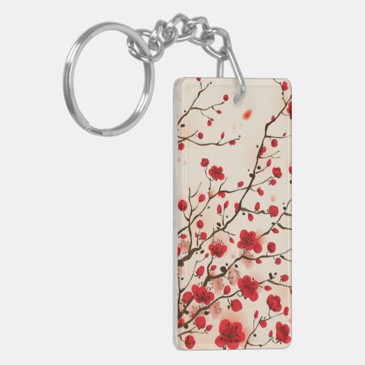 Porte-clés Peinture orientale de style, fleur de prune au (Devant gauche)
