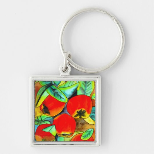 Porte-clés Peinture originale aquarelle de pommes rouges (Devant)