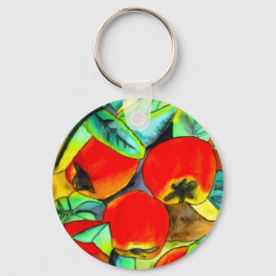 Porte-clés Peinture originale aquarelle Pommes rouges