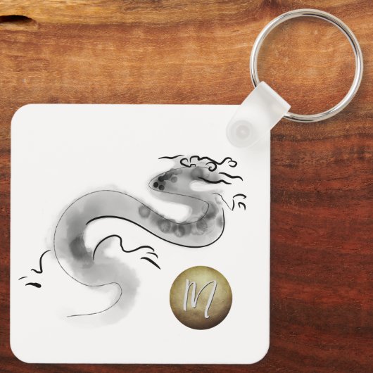 Porte-clés Peinture originale Dragon chinois Année Monogramme (Verso)