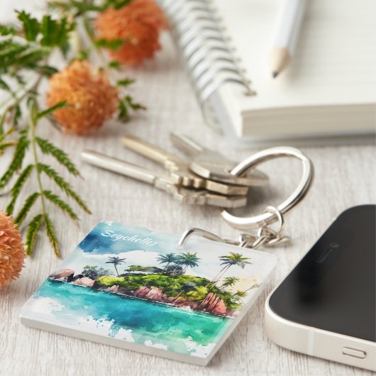 Porte-clés Peinture tropicale des îles Seychelles (Devant Droit)