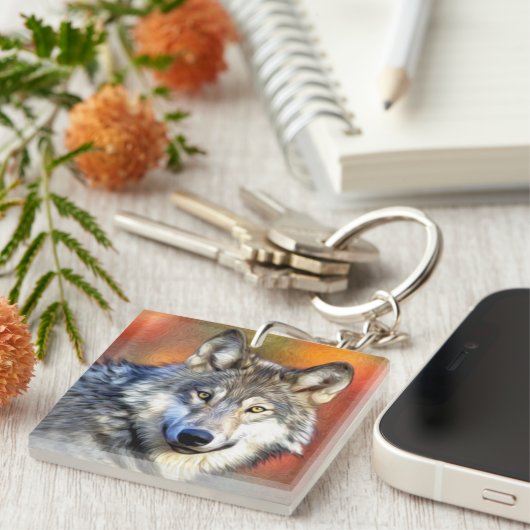 Porte-clés Peinture Wolf Art (Devant Droit)