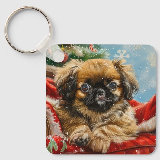 Porte-clés Pékinois Noël Festif (Recto)