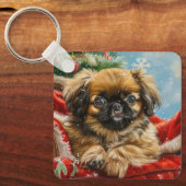 Porte-clés Pékinois Noël Festif (Recto)