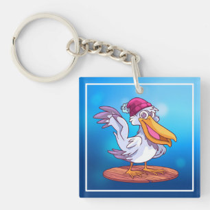 Porte-clés Pélican de Noël dessinée à la main de style cartoo