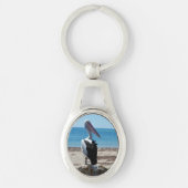 Porte-clés Pélican sur rocher de plage, (Devant)