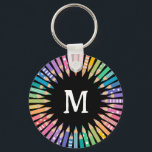 Porte-clés Pencils colorés amusants Monogramme Art Studio<br><div class="desc">Porte - clé rond coloré pour une classe personnalisée avec la première de l'enseignant entouré de crayons colorés dans des couleurs douces arc-en-ciel. Porte - clé monogrammé coloré pour votre studio d'art personnalisé avec initial en blanc contre un arrière - plan noir avec beaucoup de crayons colorés pointant vers le...</div>
