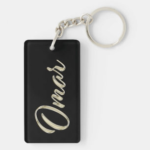 Porte-clés pendentif en or blanc Omar Name