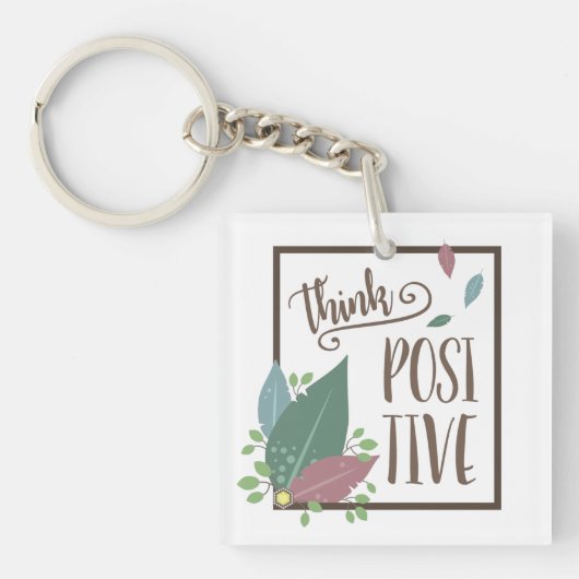 Porte-clés Pensez motivation positive plume boho (Devant)