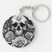 Porte-clés Pentacle Occulte Crâne de Squelette & Roses (Dos)