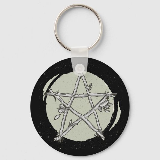 Porte-clés pentacle vert feuillage noir/blanc (Recto)