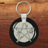 Porte-clés pentacle vert feuillage noir/blanc (Recto)