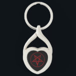 Porte-clés Pentagram Red Devil<br><div class="desc">Pentagramme rouge,  inversé,  texturé en cercle,  sur arrière - plan noir. Symbole occulte 666</div>