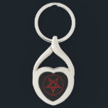 Porte-clés Pentagram Red Devil<br><div class="desc">Pentagramme rouge,  inversé,  texturé en cercle,  sur arrière - plan noir. Symbole occulte 666</div>
