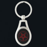 Porte-clés Pentagram Red Devil<br><div class="desc">Pentagramme rouge,  inversé,  texturé en cercle,  sur arrière - plan noir. Symbole occulte 666</div>