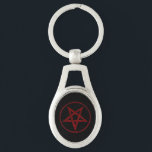 Porte-clés Pentagram Red Devil<br><div class="desc">Pentagramme rouge,  inversé,  texturé en cercle,  sur arrière - plan noir. Symbole occulte 666</div>