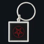 Porte-clés Pentagram Red Devil<br><div class="desc">Pentagramme rouge,  inversé,  texturé en cercle,  sur arrière - plan noir. Symbole occulte 666</div>