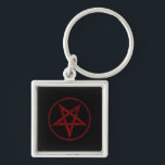 Porte-clés Pentagram Red Devil<br><div class="desc">Pentagramme rouge,  inversé,  texturé en cercle,  sur arrière - plan noir. Symbole occulte 666</div>