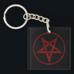 Porte-clés Pentagram Red Devil<br><div class="desc">Pentagramme rouge,  inversé,  texturé en cercle,  sur arrière - plan noir. Symbole occulte 666</div>