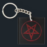 Porte-clés Pentagram Red Devil<br><div class="desc">Pentagramme rouge,  inversé,  texturé en cercle,  sur arrière - plan noir. Symbole occulte 666</div>