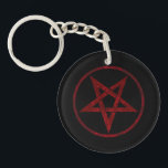 Porte-clés Pentagram Red Devil<br><div class="desc">Pentagramme rouge,  inversé,  texturé en cercle,  sur arrière - plan noir. Symbole occulte 666</div>