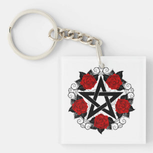 Porte-clés Pentagramme aux roses rouges