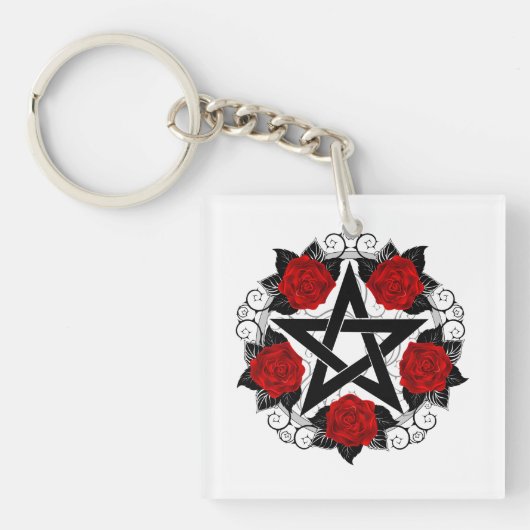 Porte-clés Pentagramme aux roses rouges (Devant)
