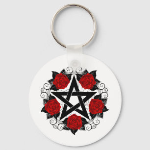 Porte-clés Pentagramme aux roses rouges