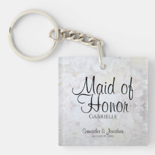 Porte-clés Peonies blanches Maid of Honor Wedding Favor