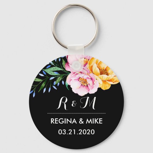 Porte-clés Peonies Fleur Printemps Mariage Monogramme (Recto)