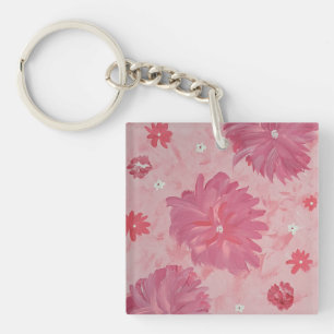 Porte-clés Peonies roses Floral Acrylique Carré Porte - clé