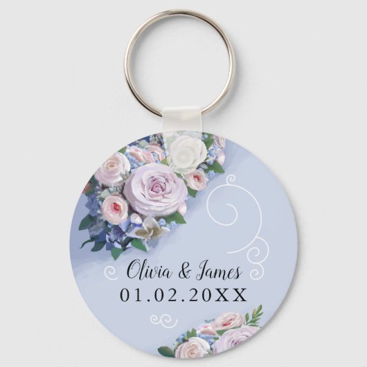 Porte-clés Peony Rose Mariage Couple Faveurs Élégant (Recto)