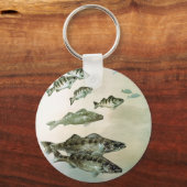 Porte-clés perche jaune doré et porte - clé de brochet (Recto)